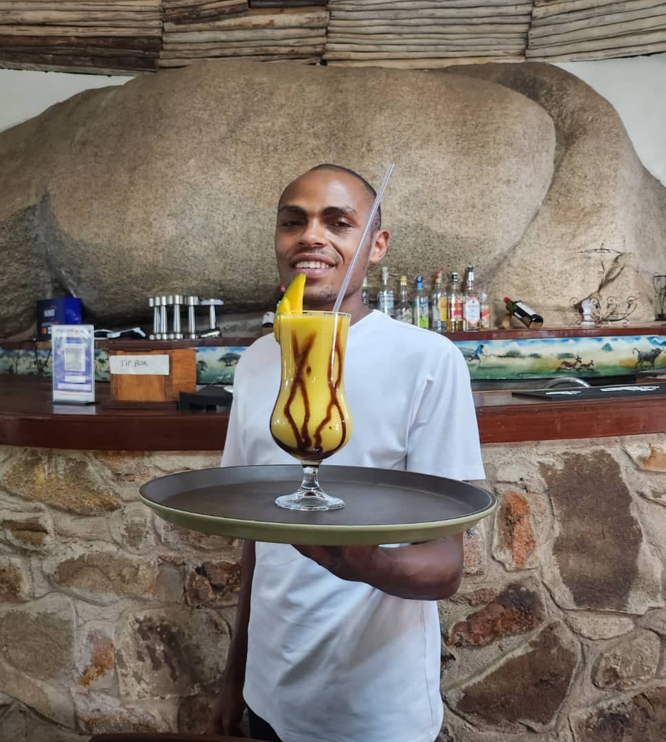 A mango cocktail at the rock bar