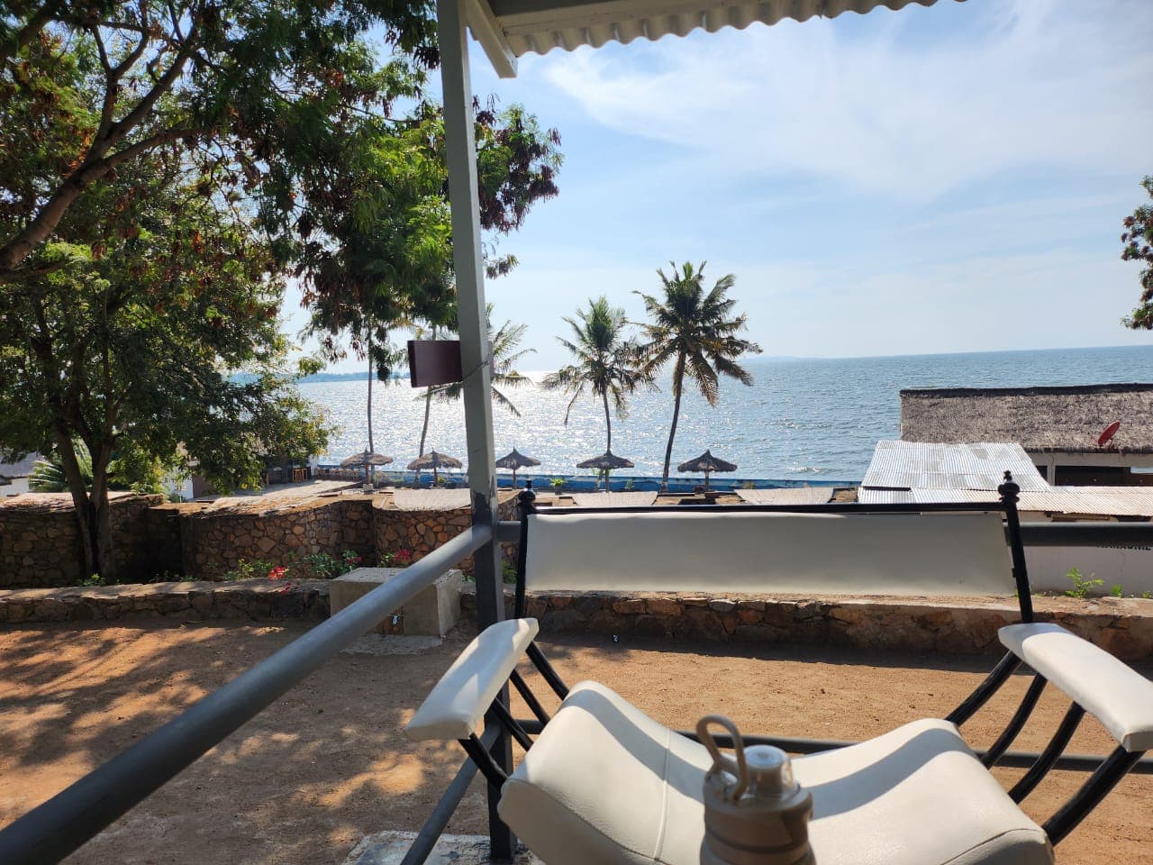 A lakeside veranda overlooking Lake Victoria at Mwitongo Beach Resort